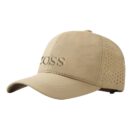 Beige cap with the word BOSS embroidered on the front and perforated side panels.