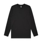 Black long-sleeve T-shirt laid flat on a white background.