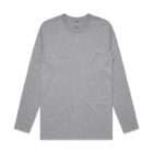 Gray long-sleeve shirt laid flat on a white background.