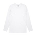 A plain white long-sleeve t-shirt laid flat against a white background.