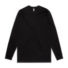 Black long-sleeve shirt laid flat on a white background.