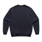 Back view of a dark navy sweatshirt with long sleeves and ribbed cuffs.