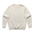 A plain, cream-colored sweatshirt with long sleeves on a white background.