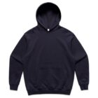 Black hoodie with a front pocket, laid flat on a white background.