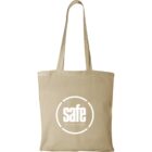 Beige tote bag with safe logo and text: see, act, fix, everyday.