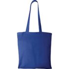 Blue tote bag with long handles, plain design.
