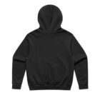 Black hoodie laid flat, viewed from the back.