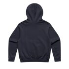 Back view of a plain black hoodie with a hood and long sleeves.