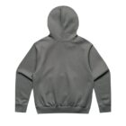 Gray hoodie displayed from the back, showcasing its hood and long sleeves.
