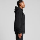 Person in a black hoodie and jeans, standing sideways on a plain background.