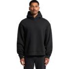 Person wearing a black hoodie, standing against a white background.