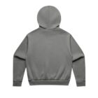 Gray hoodie seen from the back, laid flat on a white background.