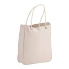 A beige canvas tote bag with rope handles on a white background.