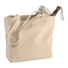 Canvas tote bag holding a newspaper and a water bottle.