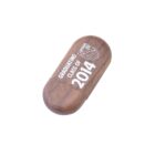 Wooden USB drive engraved with Graduating Class of 2014 and a school emblem.
