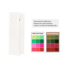 Tall white gift bag next to a color comparison chart on white and brown kraft paper.