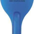 Blue plastic scraper with a space for a logo and slogan printed on the flat end.