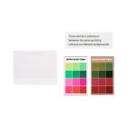 White paper bag and color chart on kraft paper backgrounds.