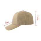 Side view of a beige cap with ventilation holes, showing dimensions: 7 cm brim, 11 cm height.