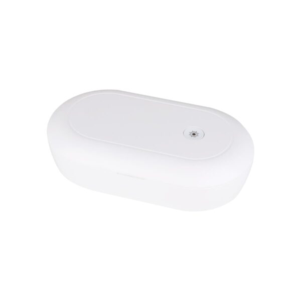 White, oval-shaped UV sterilizer box with a button on top.