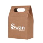 Brown cardboard box with Swan Woolworths logo and a handle cutout.