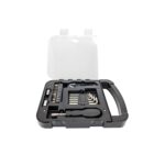 Tool set in open black plastic box with various screwdrivers and bits.
