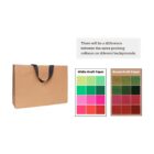 Brown paper bag with color chart comparison on white and brown kraft paper.
