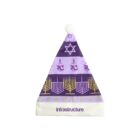 Purple holiday hat with menorah, dreidels, snowflakes, and Infrastructure text.