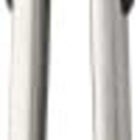 Metal kitchen tongs with black silicone grips and scalloped edges.