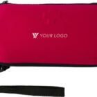 Red protective case with a strap and Your Logo text on the front.