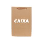 Brown paper bag with CAIXA logo and brown handle.