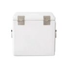 White box with metal hinges and handles, viewed from the front.