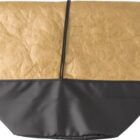 A two-toned tote bag with a crumpled tan top and smooth black bottom.