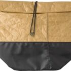 Two-tone drawstring bag with a crumpled brown top and smooth black bottom.