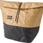 Brown and black lunch bag with Your Logo text and drawstring closure.