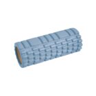 A blue textured foam roller on a white background.