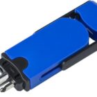 A blue multifunction pocket tool with a screwdriver attachment visible.