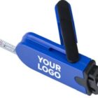 Blue multi-tool with a tape measure, pen, and screwdriver, labeled YOUR LOGO.