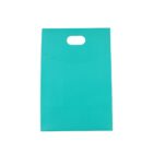 A teal gift bag with a scalloped edge and handle.