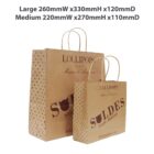 Two brown paper shopping bags with dotted sides and sale text.