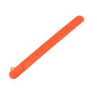 Orange slap bracelet with text NSW Venturer & L8R8 embossed on it.