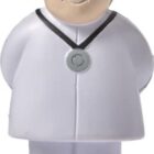Toy figure of a doctor in a white coat with a stethoscope around the neck.