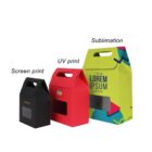 Three colorful product boxes with different print types: screen, UV, and sublimation.