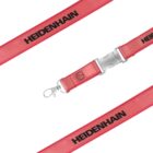 Red lanyard featuring the HEIDENHAIN logo in black letters. The lanyard has a silver buckle and a metal clip for attaching items.