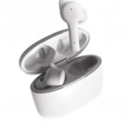 White wireless earbuds in an open charging case on a white background.