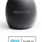 A black Boompods speaker with Alexa built-in logo below.