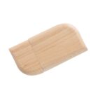 Wooden USB drive with rounded edges, shown with its cap on.