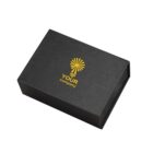 Black box with a yellow logo and YOUR company text on the lid.