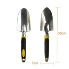 Two stainless steel gardening trowels with black and yellow handles, measured at 30cm and 7cm.
