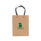 Brown paper bag with black handles and BABELA logo in green.